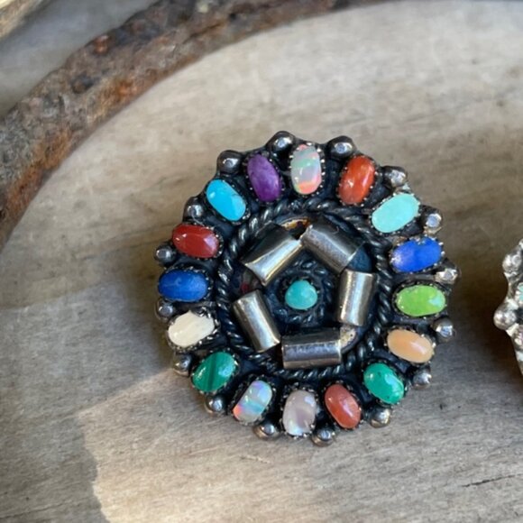 RARE Lorraine Waatsa Zuni Cluster Earrings Vintage Signed - Picture 6 of 8